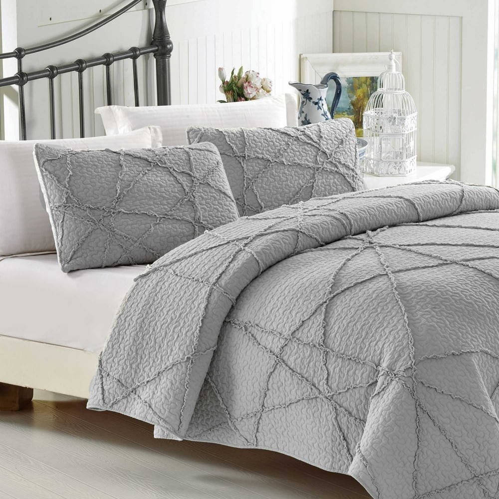 California Design Den Crazy Ruffled Cotton Light Gray, King 3 Piece