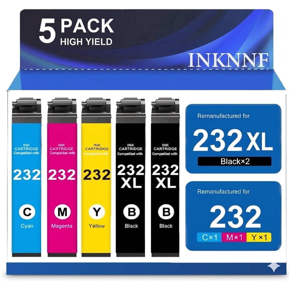 INKNNF 232XL Ink Cartridges Combo Pack (5-Pack) for Epson 232 Ink, for WorkForce WF-2930 WF-2950, Expression XP-4200 XP-4205 Printers