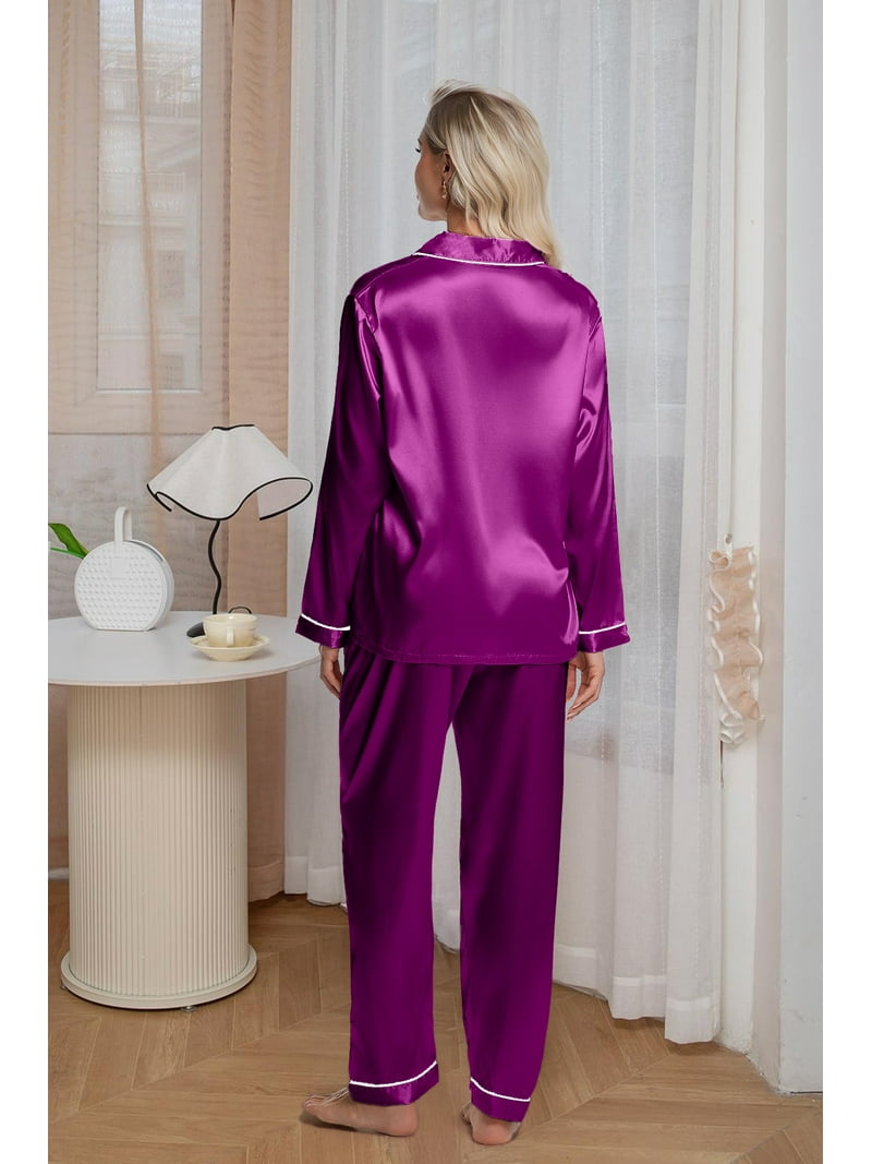 DAKIMOE Sleepwear Womens Silky Satin Pajamas Set Long Sleeve