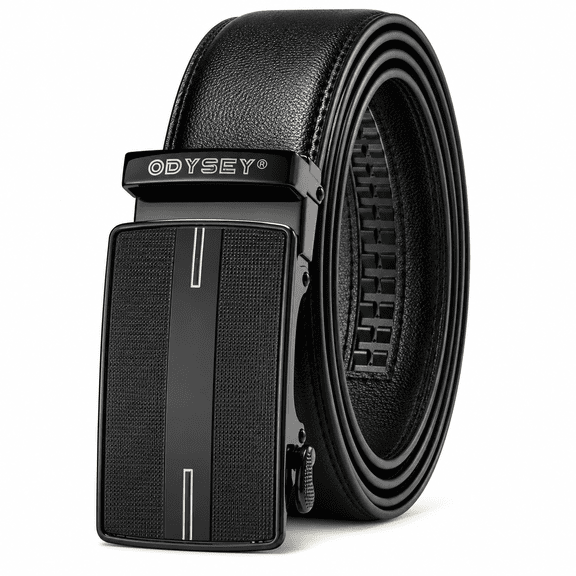 Odysey Men's Premium Genuine Leather Ratchet Belt – Automatic Buckle Adjustable Dress Belt, Black(BLK10) 28"-32"
