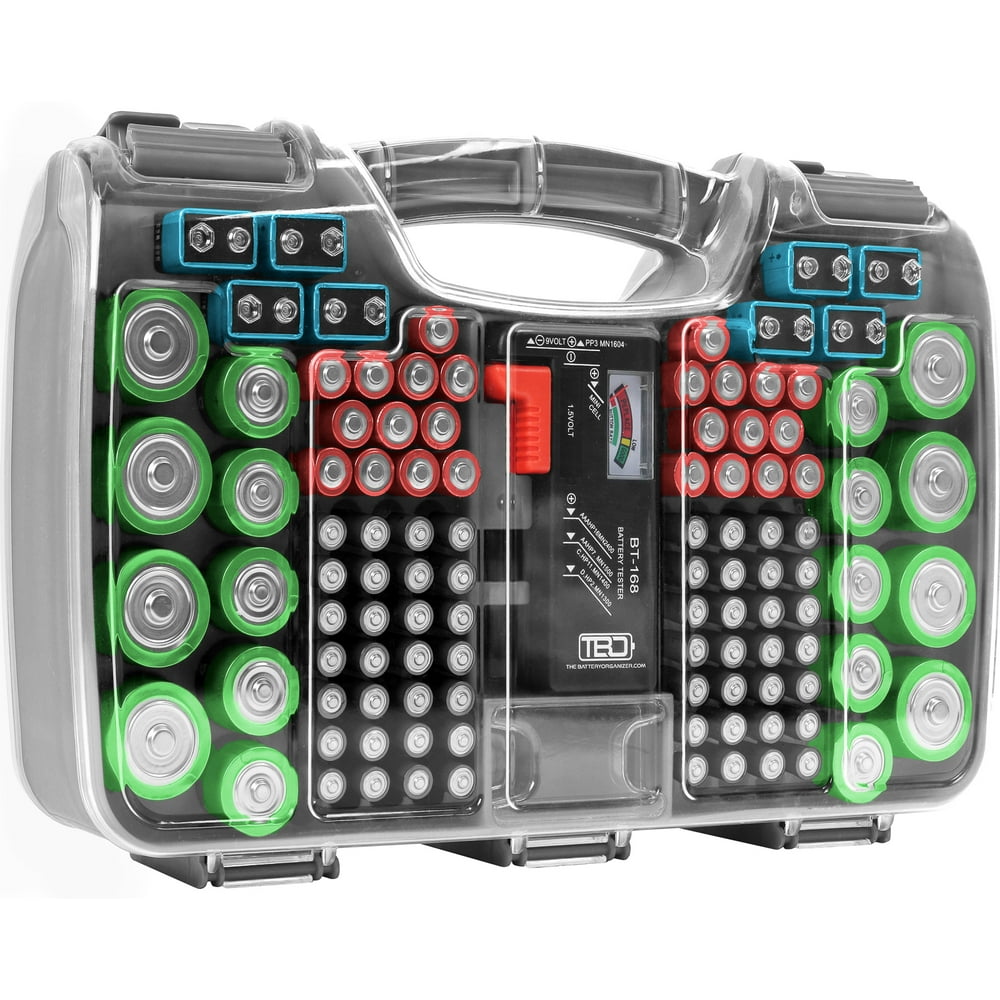 The Battery Organizer Storage Case with Hinged Clear Cover, Includes a