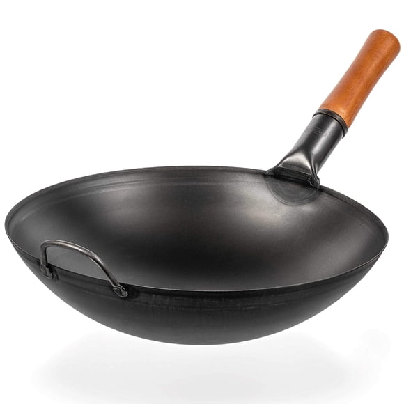 Sartén YOSUKATA de acero al carbono, 36 cm, fondo redondo de acero negro