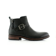 Ferro Aldo Dalton MFA606322 Black Color Mens Ankle Boots With Zip Up Boot Design and Classic Buckle Detailing Dress Boots For Work or Casual Wear