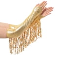 thumbnail image 6 of Xnihocha Women's Latin Jazz Dance Outfit Cross Front Sequins Tassel Bodysuit with Metallic Gloves Gold XL, 6 of 7