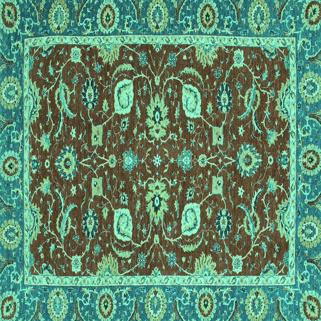 Ahgly Company Indoor Square Oriental Turquoise Blue Modern Area Rugs, 4 ...