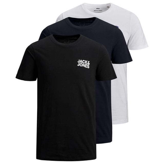 Jack & Jones Camiseta para Hombre, Pack de 3 - JJECORP LOGO TEE O-NECK, estampado con logo, algodón Blanco/Azul marino/Negro S (Small)