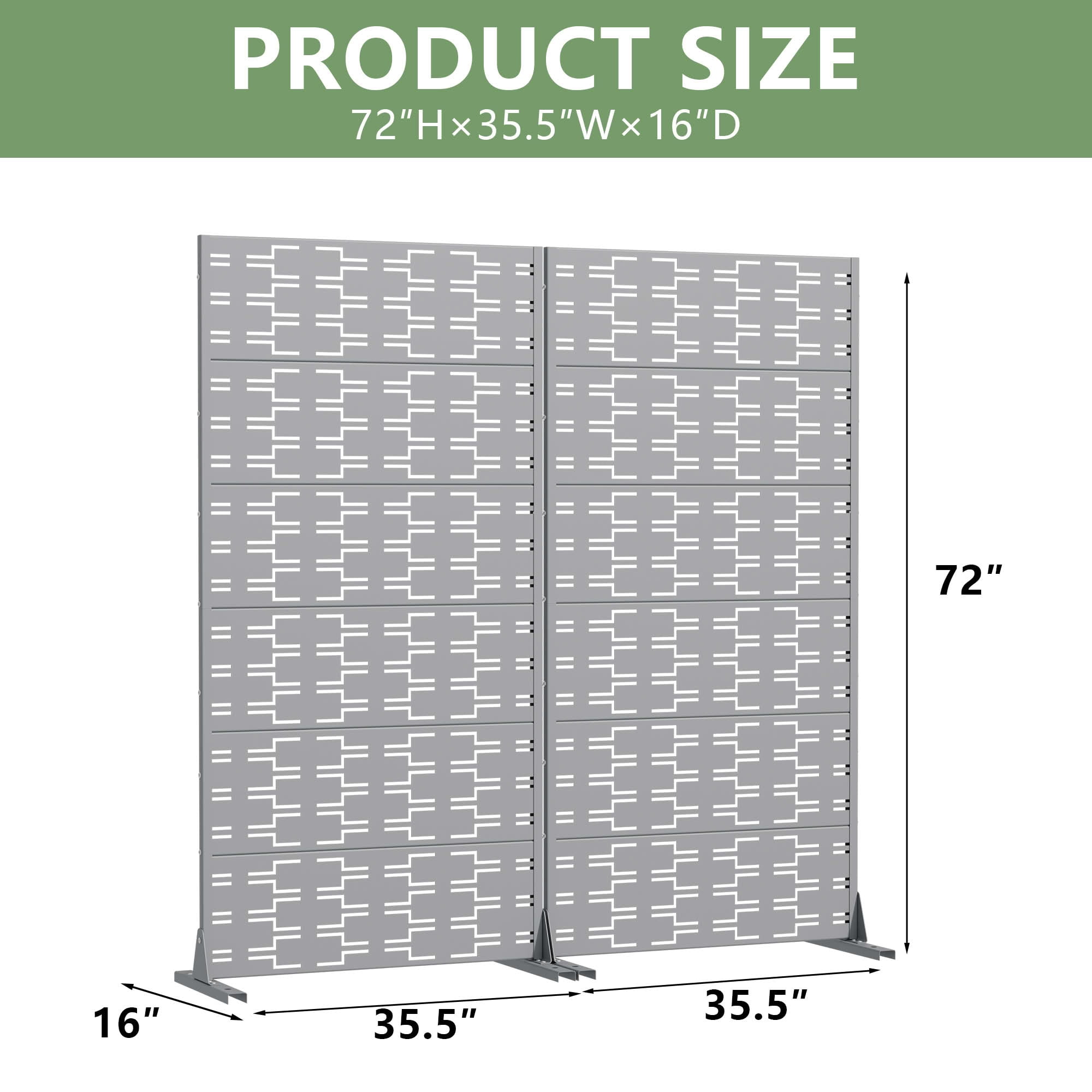 MAYEERTY 2-Piece Outdoor Metal Privacy Screen 6ft × 3ft Gray, 6-Panel Brick Pattern Decorative Screen for Garden