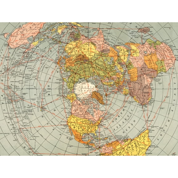 Map Matthews-Northrup 1943 World Polar Azimuthal Projection Extra Large XL Wall Art Poster Print