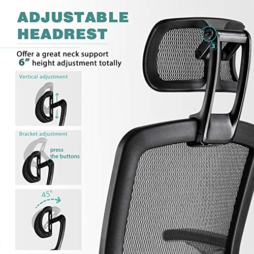 Gabrylly Ergonomic Mesh Office Chair, High Back Desk Chair - Adjustable Headrest with Flip-Up Arms, Tilt Function, Lumbar Support and PU Wheels, Swivel Computer Task Chair - image 4 of 9