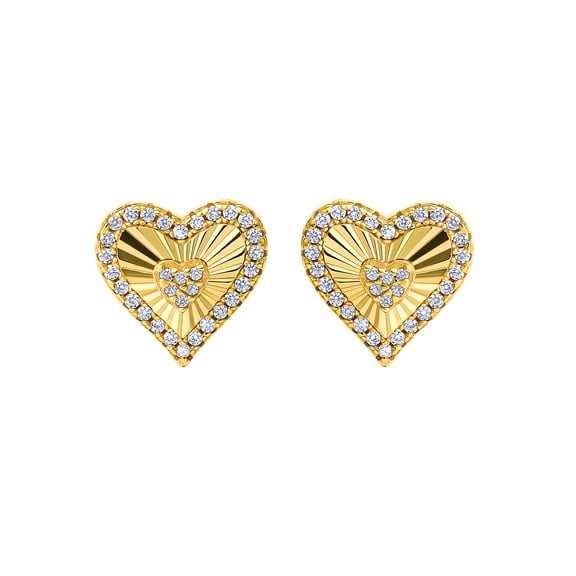 JS Jessica Simpson Women’s Sterling Silver 14KT Gold Plated Cubic Zirconia Heart Stud Earring