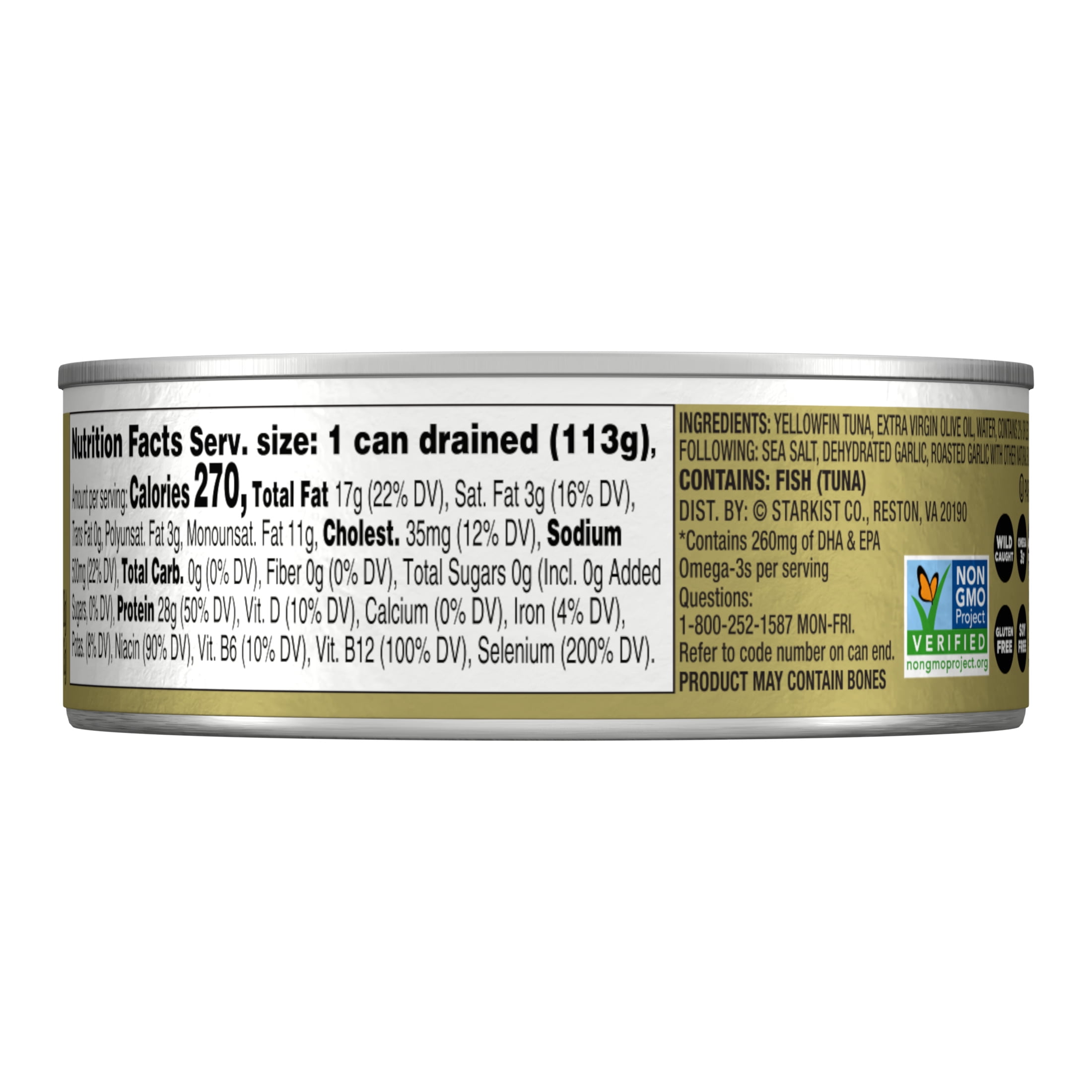 (4 pack) StarKist Selects E.V.O.O. Solid Wild Caught Yellowfin Tuna with Roasted Garlic in Extra Virgin Olive Oil, 28g Protein, 4.5 oz Can