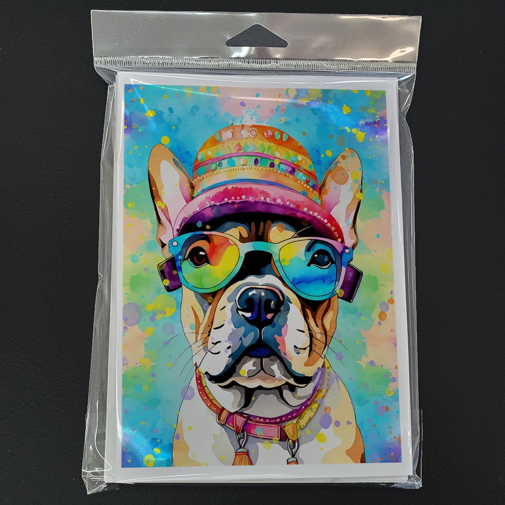 French Bulldog Hippie Dawg Greeting Cards Pack of 8 7 in x 5 in