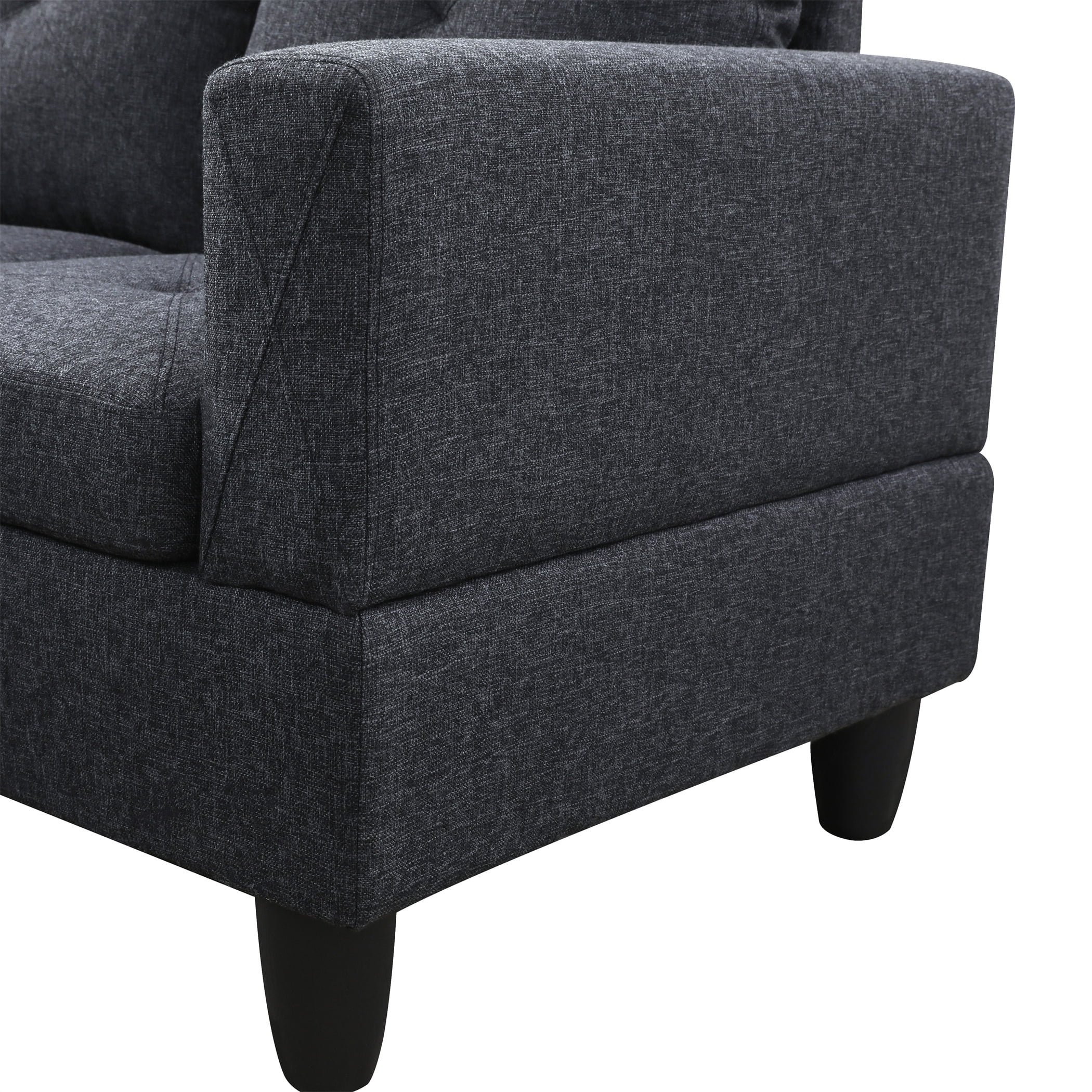 Aukfa 97" Classic Sectional Sofa 4 Seat L shape Couch for Living Room, 2Pillows, Oversized Left Chaise, Linen, Black Gray