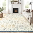 thumbnail image 2 of Hasoo 9' x 12' Large Area Rug for Dining Room Durable Washable Floral Indoor Scallop Border Carpet Stain Resistant Rugs for Bedroom, Beige Blue, 2 of 6