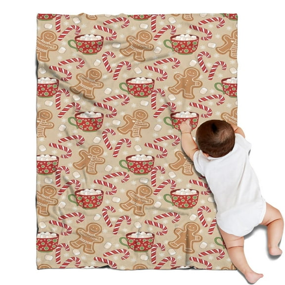 Beige Christmas Gingerbread Man Pattern Blanket,Comfortable Soft Flannel Throw Blanket,All Season,Warm Lightweight Blankets for Sofa Bed Couch Living Room Chair,30"x40"