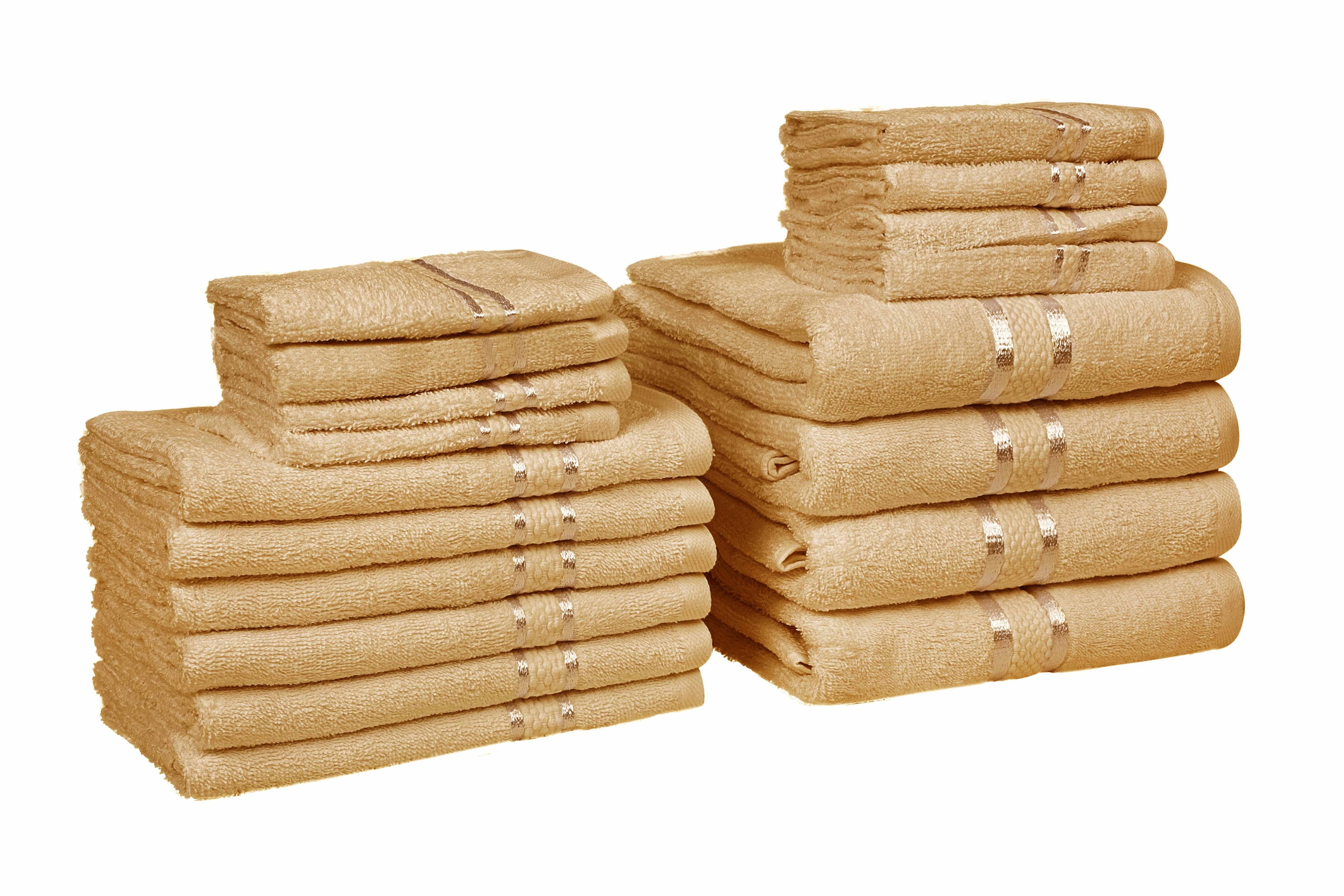 Dewall Maisons Beige 18-Piece Plush Towel Set, 100% Cotton - Ultra-ComFortable, Quick-Drying - Includes 4 Bath Towels, 6 Hand Towels, 8 Washcloths - Perfect For Luxurious Bathrooms