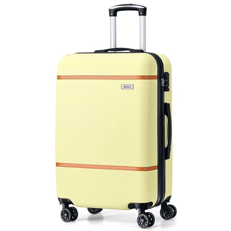 Checked-Medium Luggage TSA Lock Hardside Lightweight Suitcase with Spinner Wheels ABS+PC 24 Inch Cream