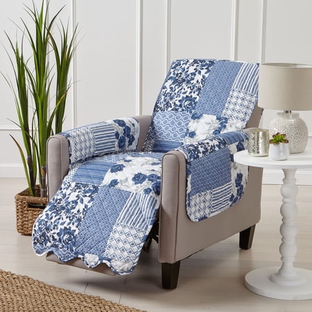 Reversible Patchwork Furniture Protector, Machine Washable Slipcover, Recliner, Navy