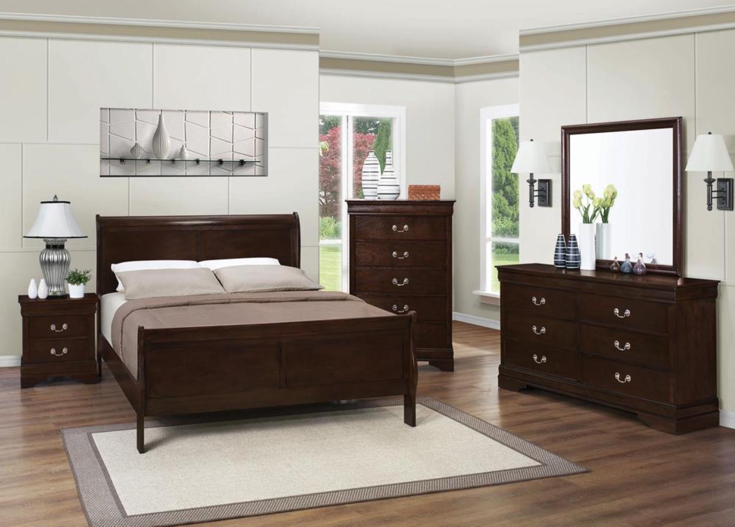 Coaster Louis Philippe Sleigh Panel Bed Red Brown-Finish:Cappuccino,Size:Eastern King,Style:Traditional