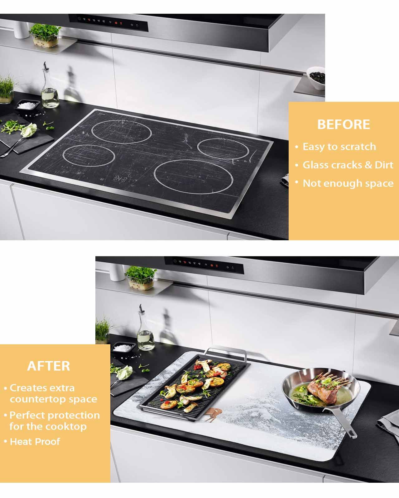 Large Induction Cooktop Protector Mat Christmas Stove Top Covers for Electric Stove, Winter Deer Pine Trees Nature Snow Scene Decorative Stove Burner Cover Mats, Glass Top Stove Cover