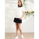 thumbnail image 3 of INSPIRE CHIC Blusa De Manga Corta Con Cuello Peter Pan En Contraste Vintage Para Mujer Blanco S, 3 of 6