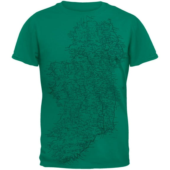 St Patricks Day Ancient Map of Ireland All Over Jade Green Adult T-Shirt - Small