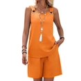 thumbnail image 3 of Women's Round Neck O-Ring Sleeveless Tank Top and Shorts 2 Piece Outfit Set Orange M, 3 of 7