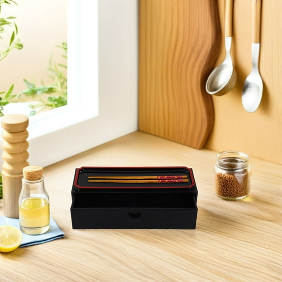 FRCOLOR Japanese Style Black Wood Grain Pull Out Chopstick Box For Organized Tableware Storage Kitchen Dining Room Storage Box