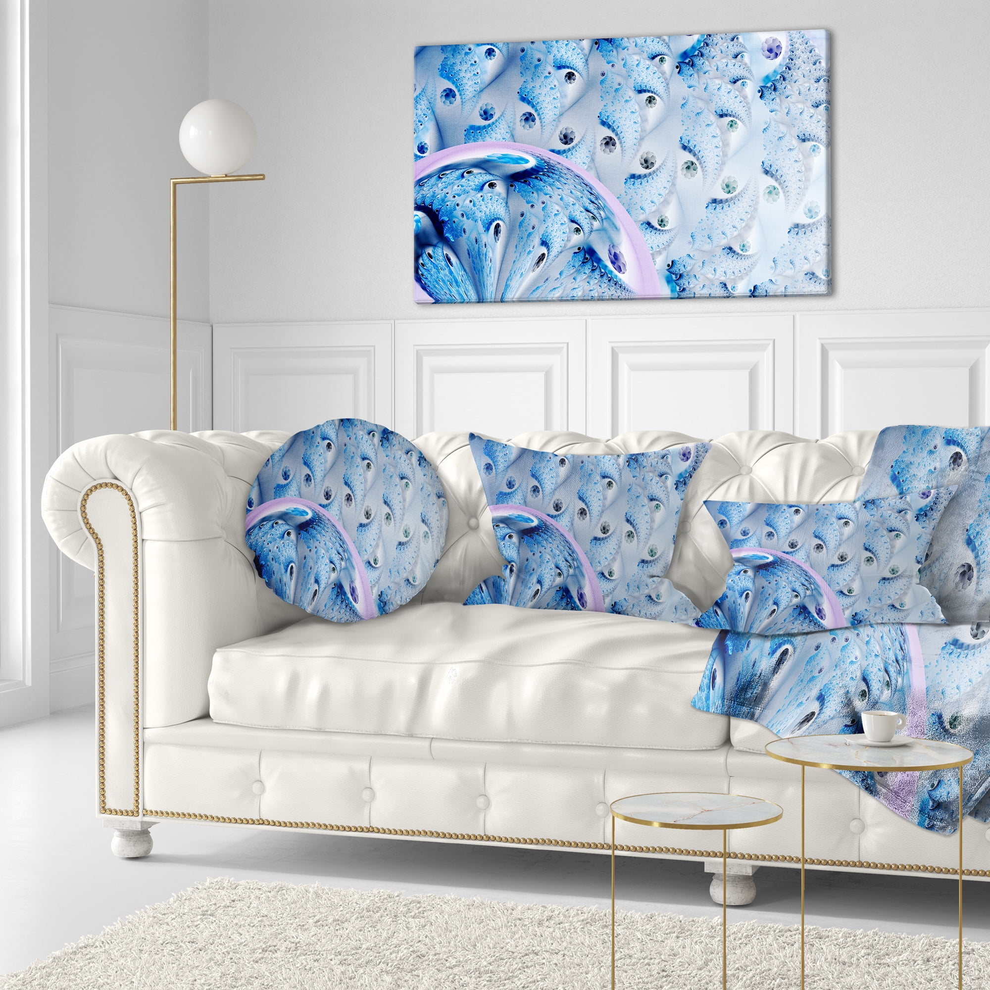 Designart Light Blue Fractal Abstract Flower - Abstract Throw Pillow - 12x20