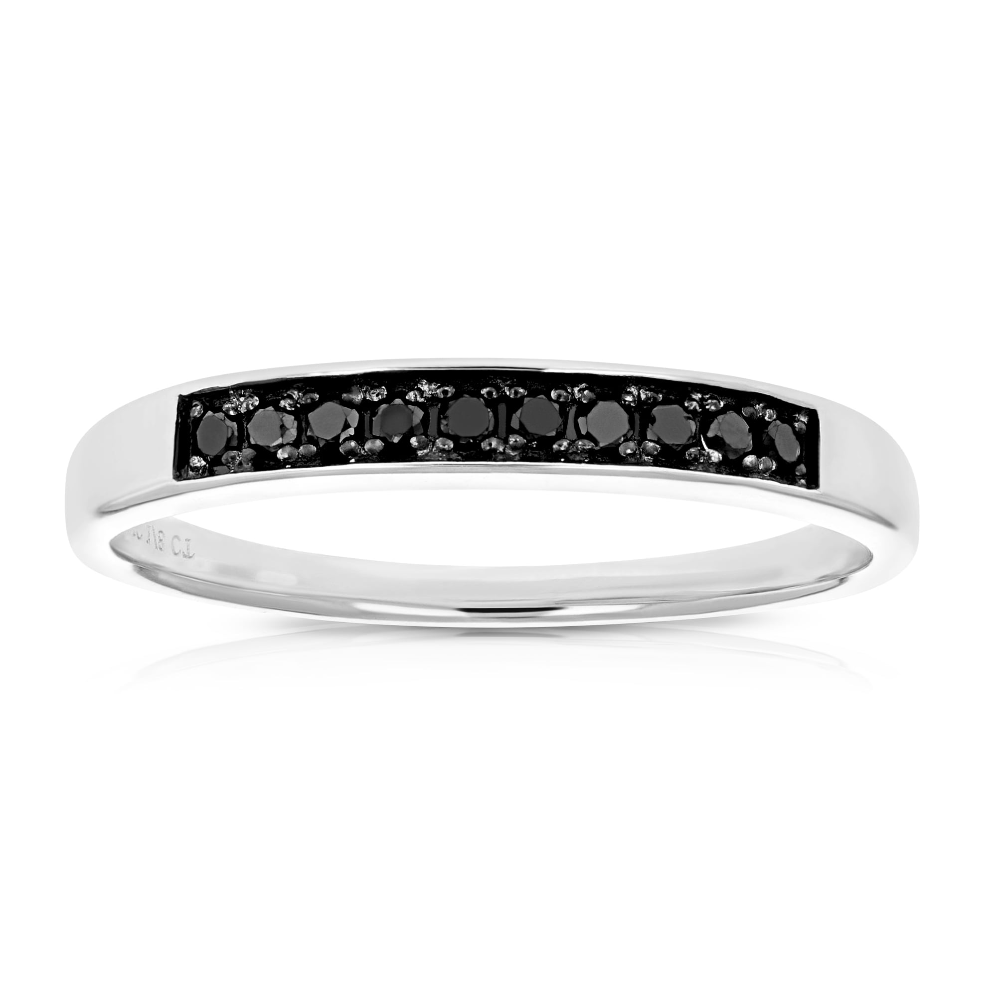 1/8 cttw Black Diamond Ring Wedding Band in .925 Sterling Silver 20 Stones 