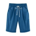 thumbnail image 4 of CheerKidz Summer Shorts for Women Knee Length Plus Size High Waisted Shorts Baggy Drawstring Casual Summer Shorts with Pockets(Blue,XXL), 4 of 4