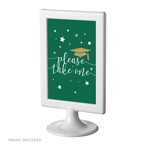 Emerald Forest Green and Gold Glittering Graduation Party, Party Sign 4x6-inch, Please Take One, Includes Frame