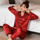 thumbnail image 1 of Conjunto de Pijama de satén y seda para hombre y mujer, ropa de dormir de Color liso, con botones, talla grande, 1 of 4