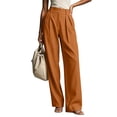 thumbnail image 2 of Oiangi Womens Dress Pants High Waisted Button Pleated Work Pant Fall Casual Business Straight Leg Trousers with Pockets Brown S, 2 of 9