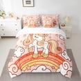thumbnail image 2 of Feelyou Cartoon Rainbow Unicorn Bedding Comforter Set 7pcs for Kids, Stars Clouds Girl King Bedding Sets, Psychedelic Galaxy Bed Sheets, Orange, 2 of 8