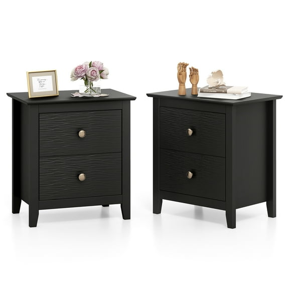 Gymax 2PCS Modern Nightstand w/ Storage 2 Drawers & Support Legs for Bedroom White