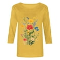 thumbnail image 4 of Viluyesy Round Neck T-Shirt for Womens 3/4 Sleeves Shirt Tops Fashionable Loose Blouse Yellow Size XL, 4 of 4