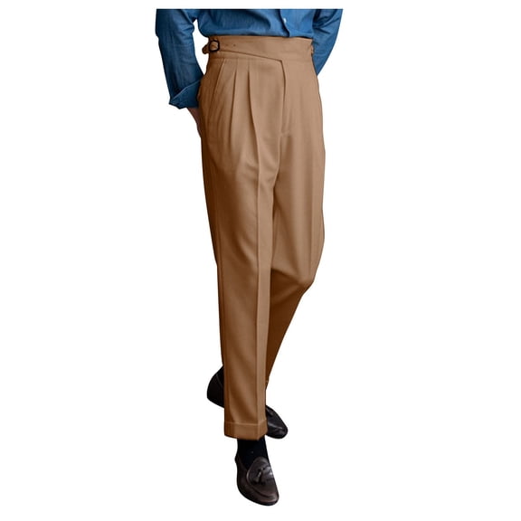 Likimi Mens Dress Pants With Pocket Fashion Slim Fit Solid Color Casual Comfortable Long Trousers Khaki Size 28