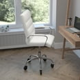 thumbnail image 3 of BizChair Mid-Back White LeatherSoft Executive Swivel Office Chair with Chrome Frame, Arms, and Transparent Roller Wheels, 3 of 9