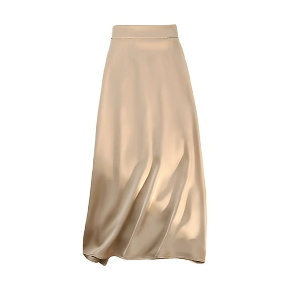 Women Skirt High Waist Solid Color Satin Skirt Elastic Waist A-Line Mid-Length Casual Skirt for Office Lady Spring Summer
