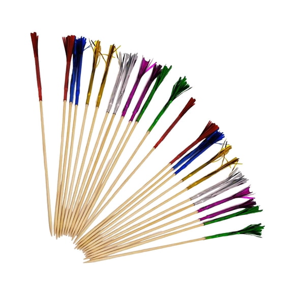 100 Pack Appetizer Toothpicks with Long Tassels Cocktail Toothpicks Tropical Decoration Desserts Pick Multicolor Drink Wooden Sticks Dinner Holiday