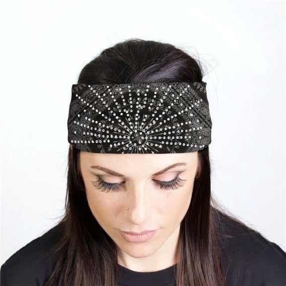 Hot Leathers RWC2004 Bling Bands Bandana Rhinestone Crystal Headband Wraps - Black - One Size Fits Most