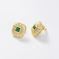 thumbnail image 2 of Vintage Green Nano Emerald Earrings for Women with Brushed Finish S925 Sterling Silver Princess Cut Gold Stud Earrings Elegant CZ Simulated Diamond Stud Earrings for Women, 2 of 7