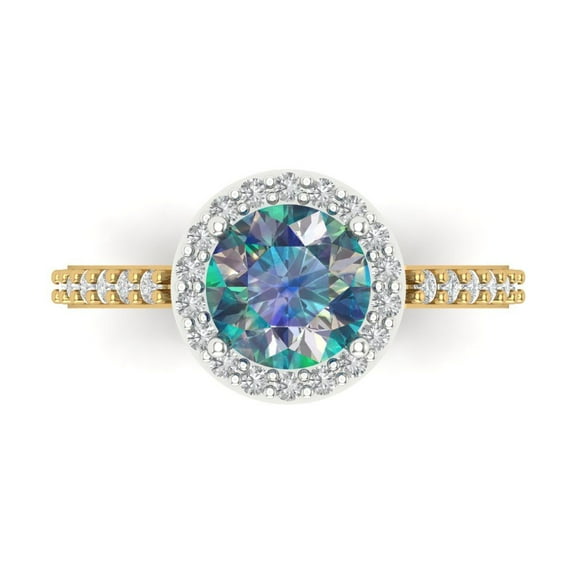 Halo Engagement Ring for Women - 1.86ct Blue Moissanite in 18K White/Yellow Gold Promise Ring