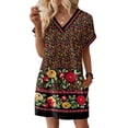 thumbnail image 2 of Women's Floral Print V-Neck Short Sleeve Casual Dress with Pocket, Pullover Summer Dress, Lightweight Comfort Fit, Fashionable Women's Clothing,Red,XL, 2 of 8