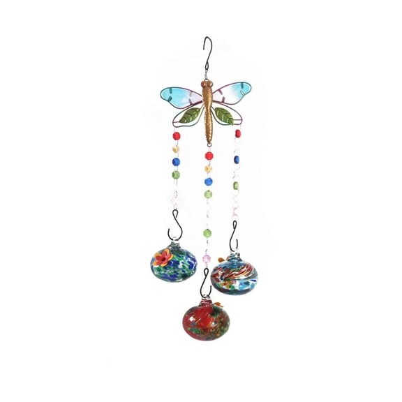 Multicolor Bird Feeder, Outdoor Garden Hanging Dragon Fly Shape 3 Painted Glass Ball Bird Feeder, Colorful Bird Feeder Gifts for Bird Lover (1Pc)