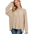 thumbnail image 3 of Zenana Women's Casual Brushed Melange Hacci Relaxed Fit 7-Button Henley Placket Light Sweater, 3 of 5
