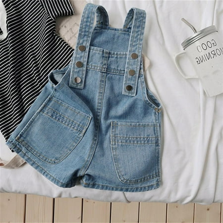 VOUZZA Baby Denim Shorts Suspenders Jean Shorts Elastic Waist Overall Shorts Toddler Boys Girls Summer Casual Daily Bottoms, Size 1-5 Years