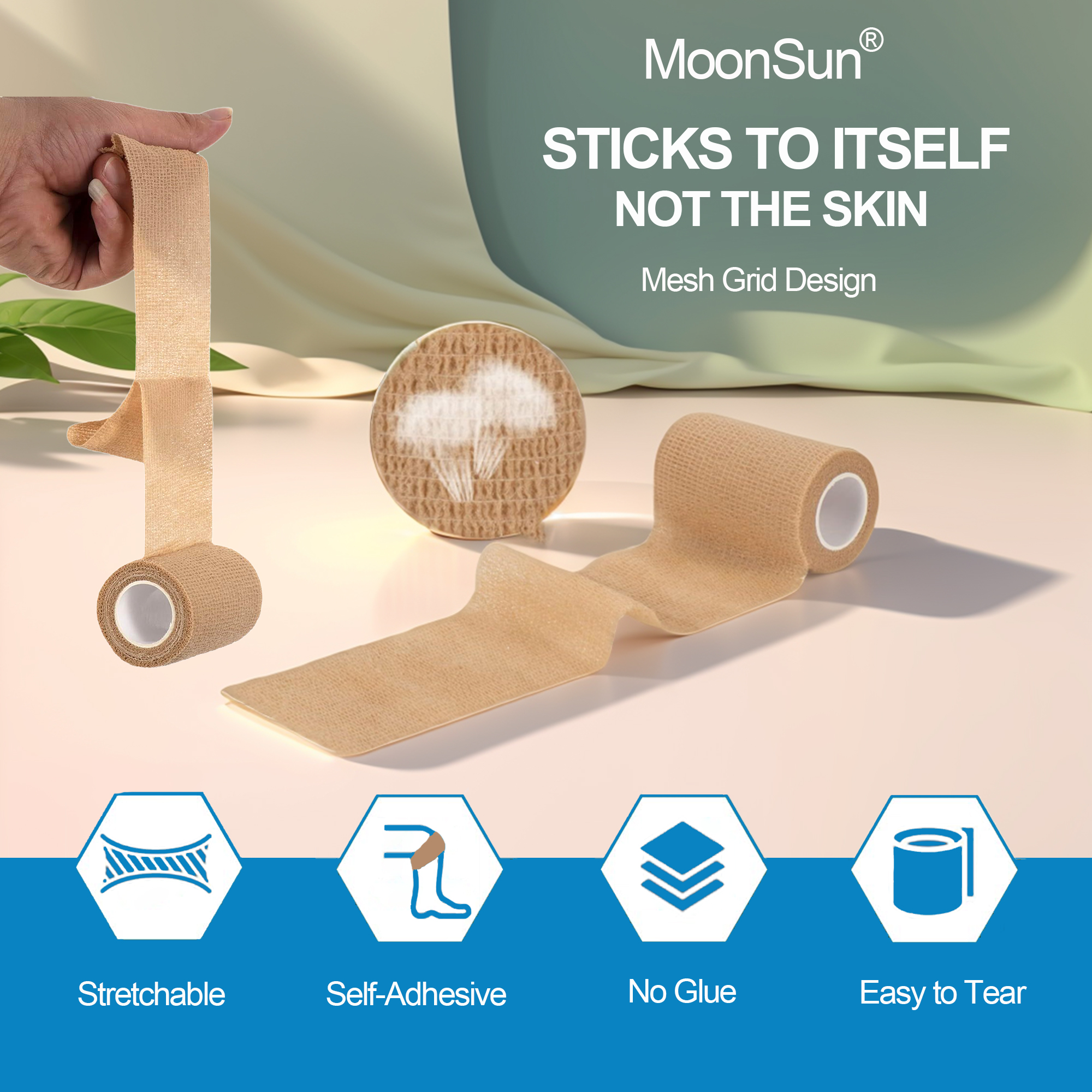 Moonsun Self Adhesive Bandage Wrap 12 Pack 4" x 5 Yards photo 2