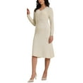 thumbnail image 4 of INSPIRE CHIC Women's Ribbed Knit Dress Long Sleeve V Neck Lightweight Sweater Elegant Pleated Dresses XS Beige, 4 of 6
